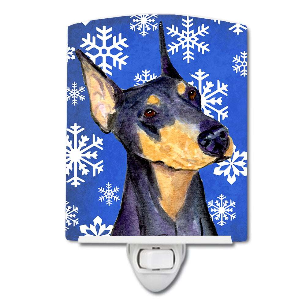 Doberman Winter Snowflakes Holiday Ceramic Night Light