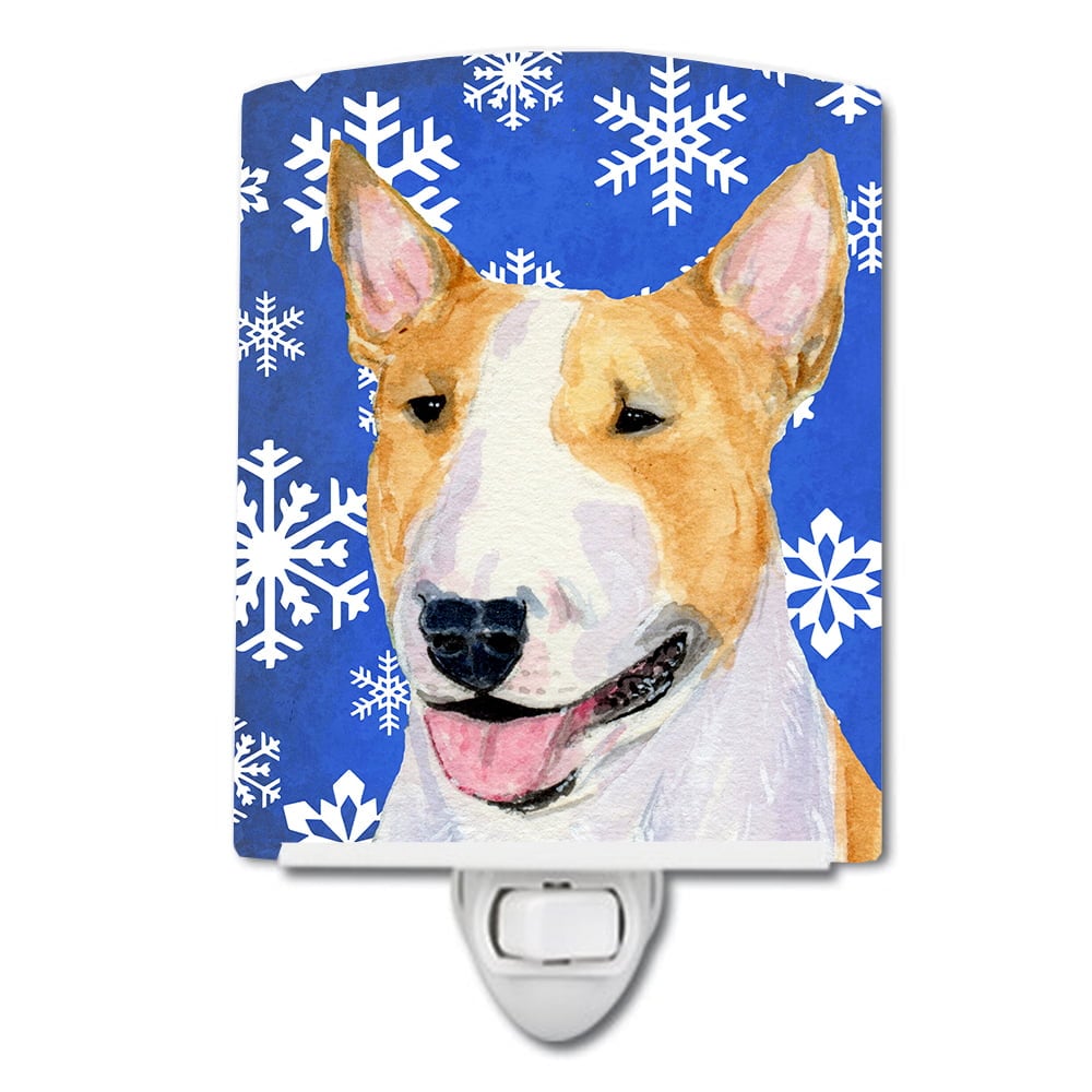 Bull Terrier Winter Snowflakes Holiday Ceramic Night Light