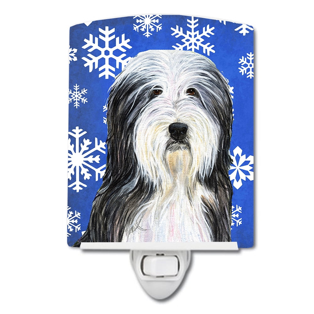 Bearded Collie Winter Snowflakes Holiday Ceramic Night Light