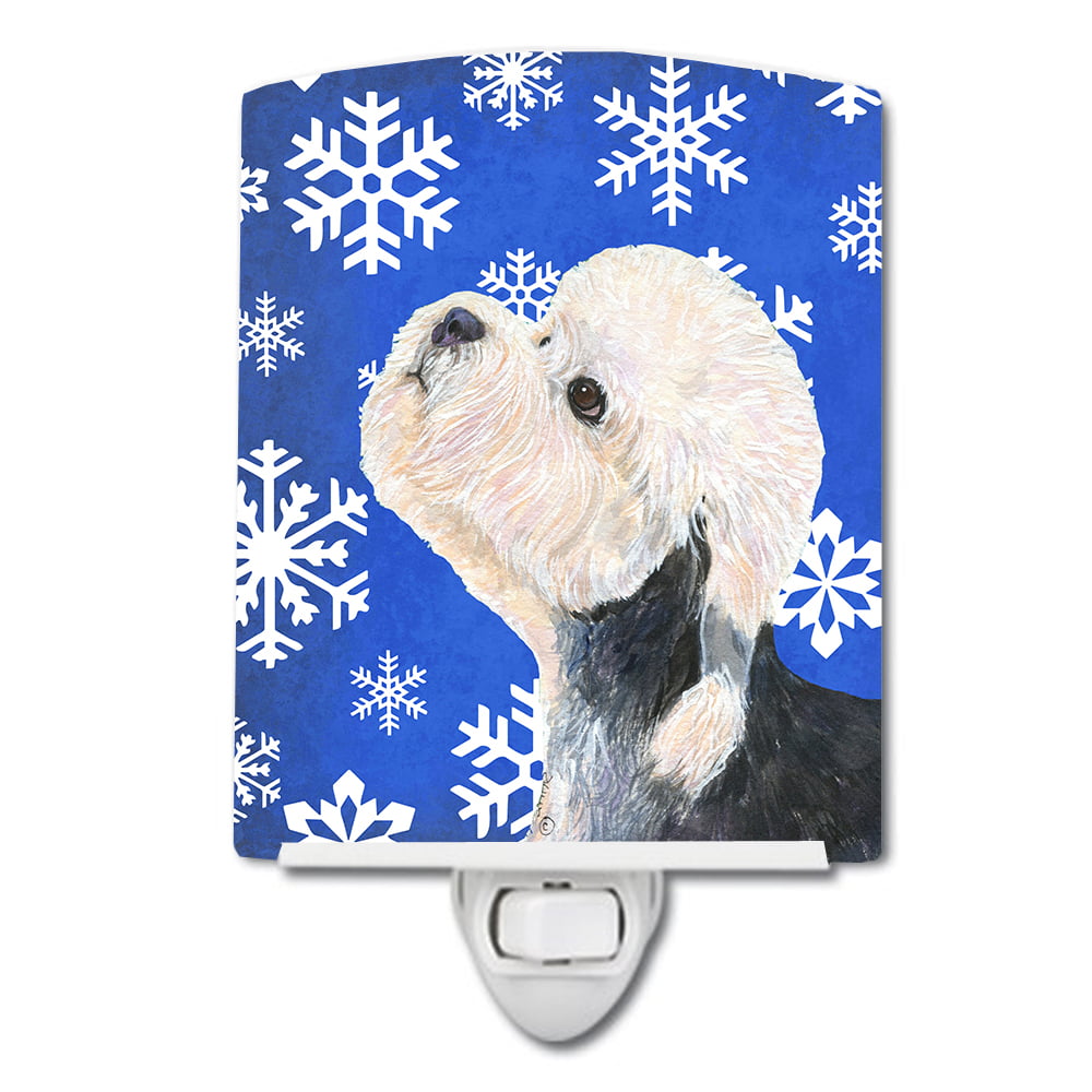 Dandie Dinmont Terrier Winter Snowflakes Holiday Ceramic Night Light