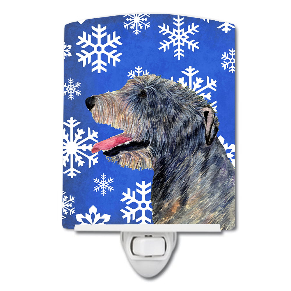 Irish Wolfhound Winter Snowflakes Holiday Ceramic Night Light
