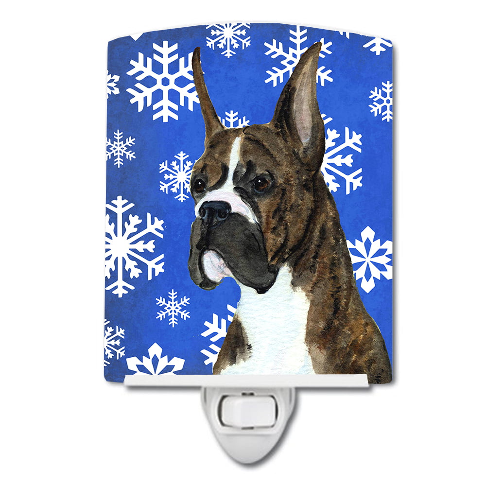 Boxer Winter Snowflakes Holiday Ceramic Night Light