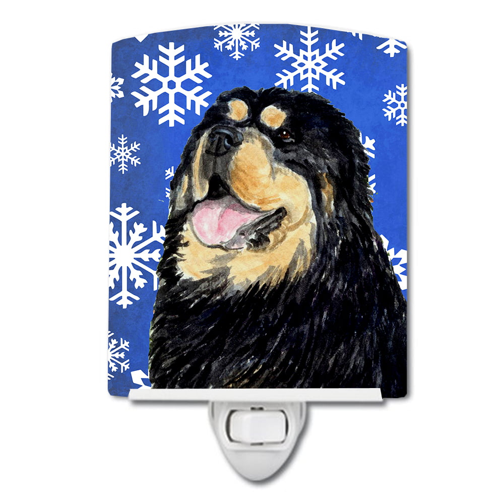 Tibetan Mastiff Winter Snowflakes Holiday Ceramic Night Light