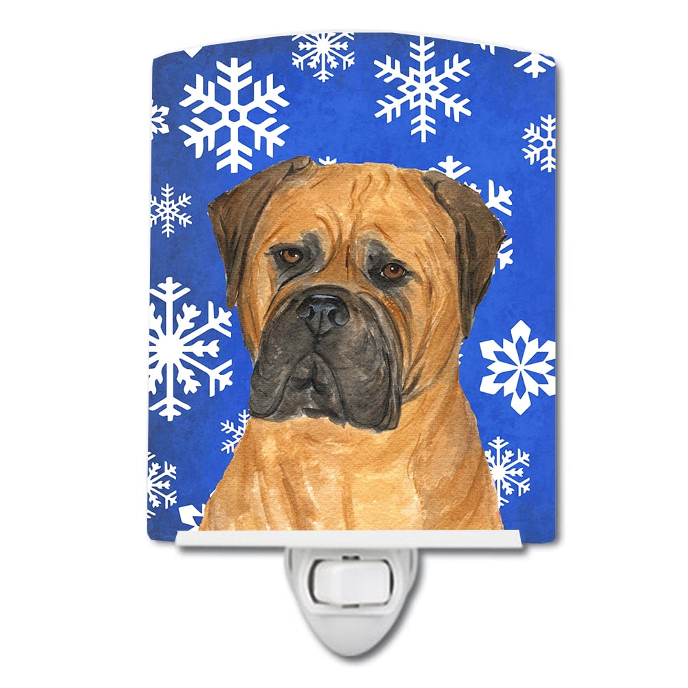 Bullmastiff Winter Snowflakes Holiday Ceramic Night Light