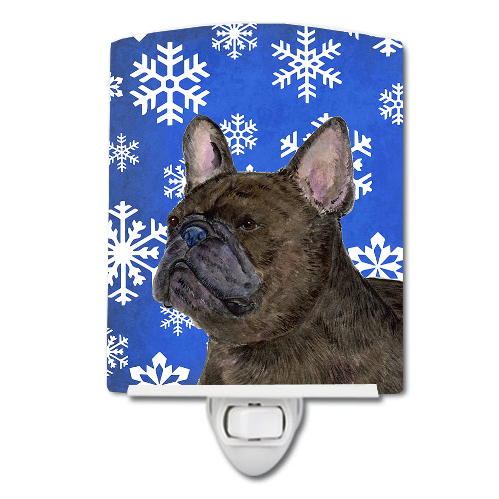 French Bulldog Winter Snowflakes Holiday Ceramic Night Light