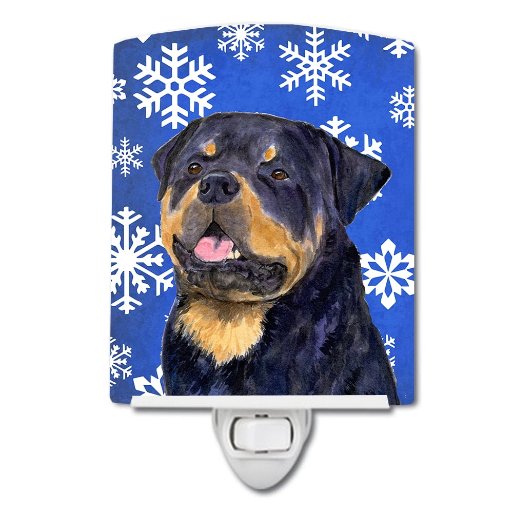 Rottweiler Winter Snowflakes Holiday Ceramic Night Light