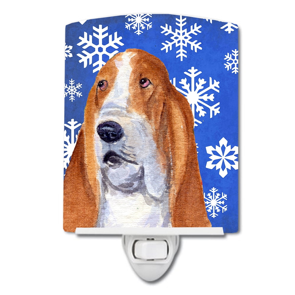 Basset Hound Winter Snowflakes Holiday Ceramic Night Light