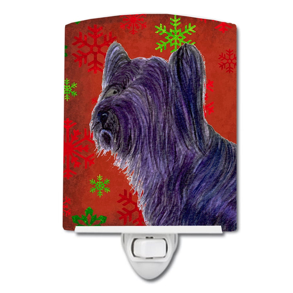 Skye Terrier Red & Green Snowflake Holiday Christmas Ceramic Night Light