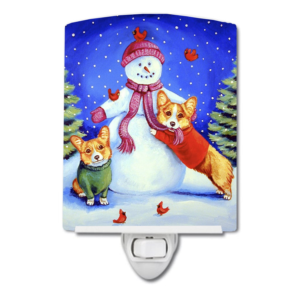 7048CNL Snowman with Corgi Ceramic Night Light