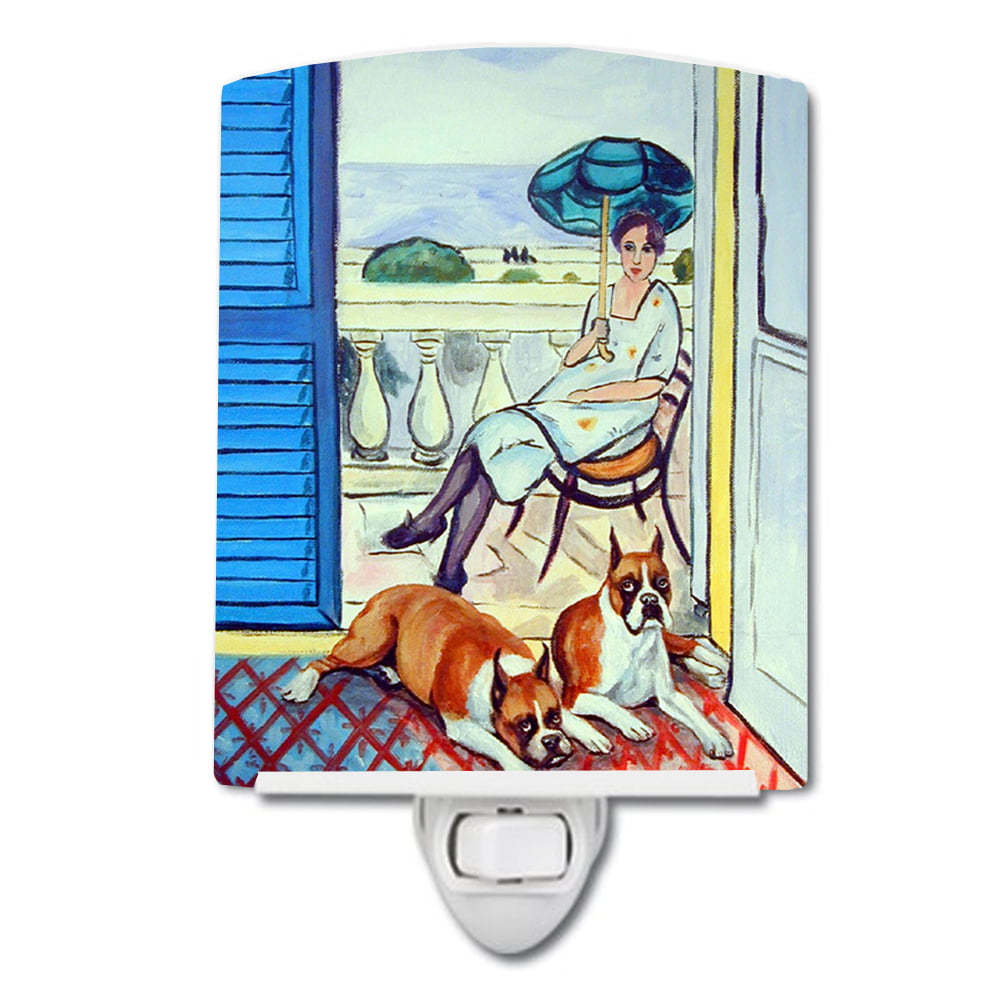 7068CNL Lady with Her Boxer Ceramic Night Light