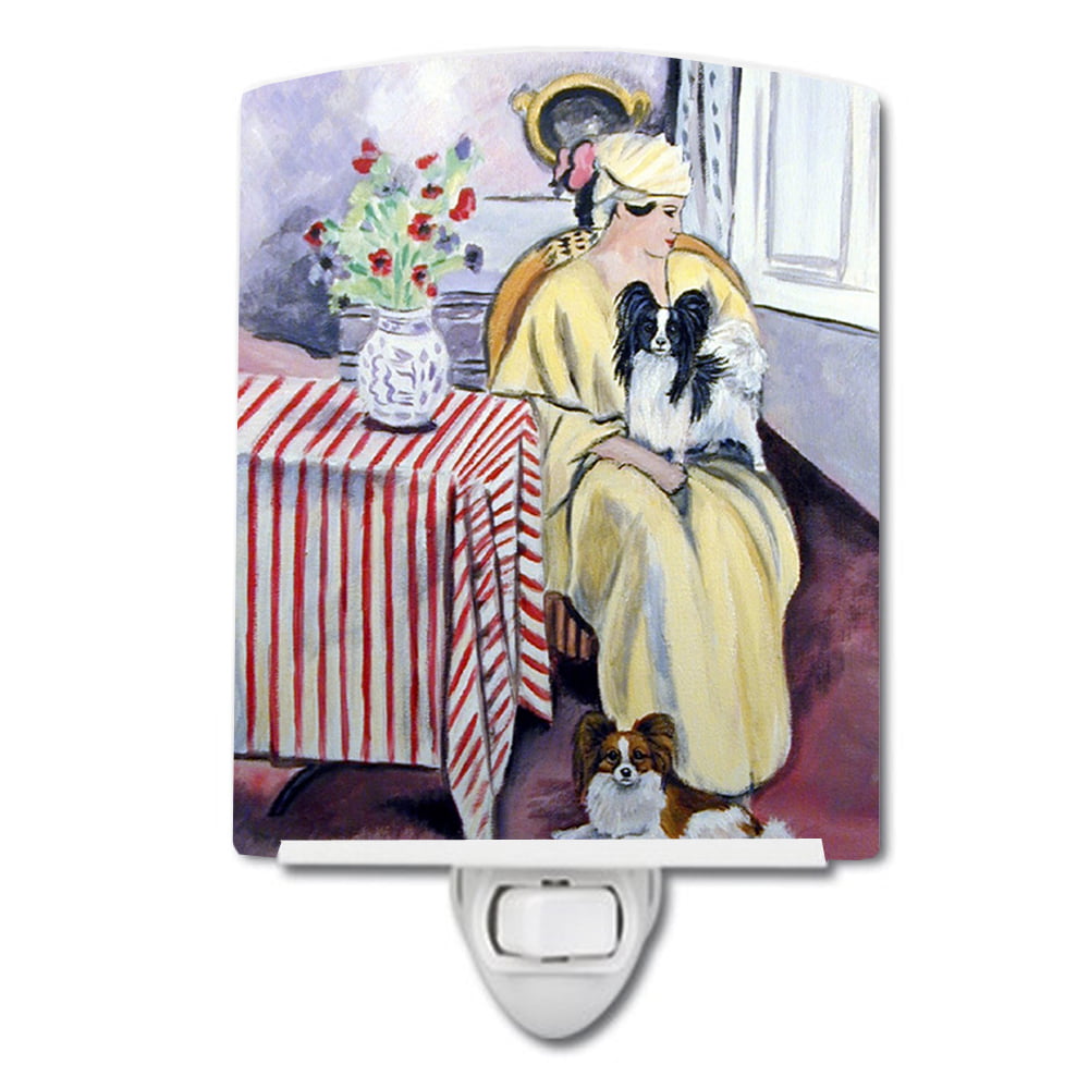 Lady with Her Papillon Ceramic Night Light