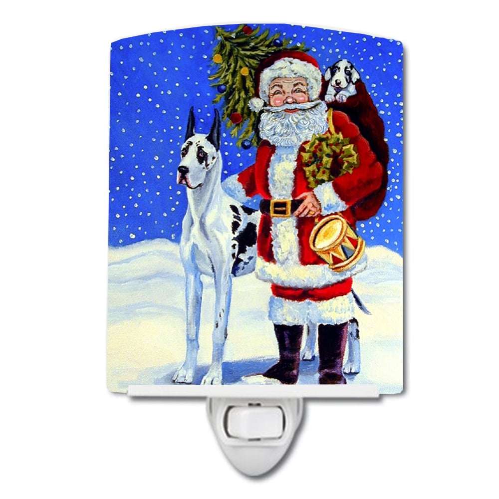 Harlequin Great Dane with Santa Claus Ceramic Night Light