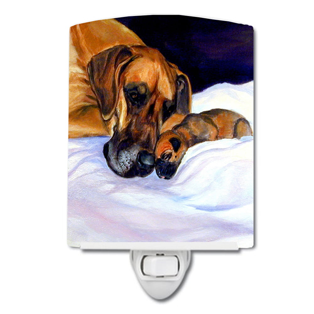 Natural Eared Fawn Great Dane Momma & Puppy Ceramic Night Light
