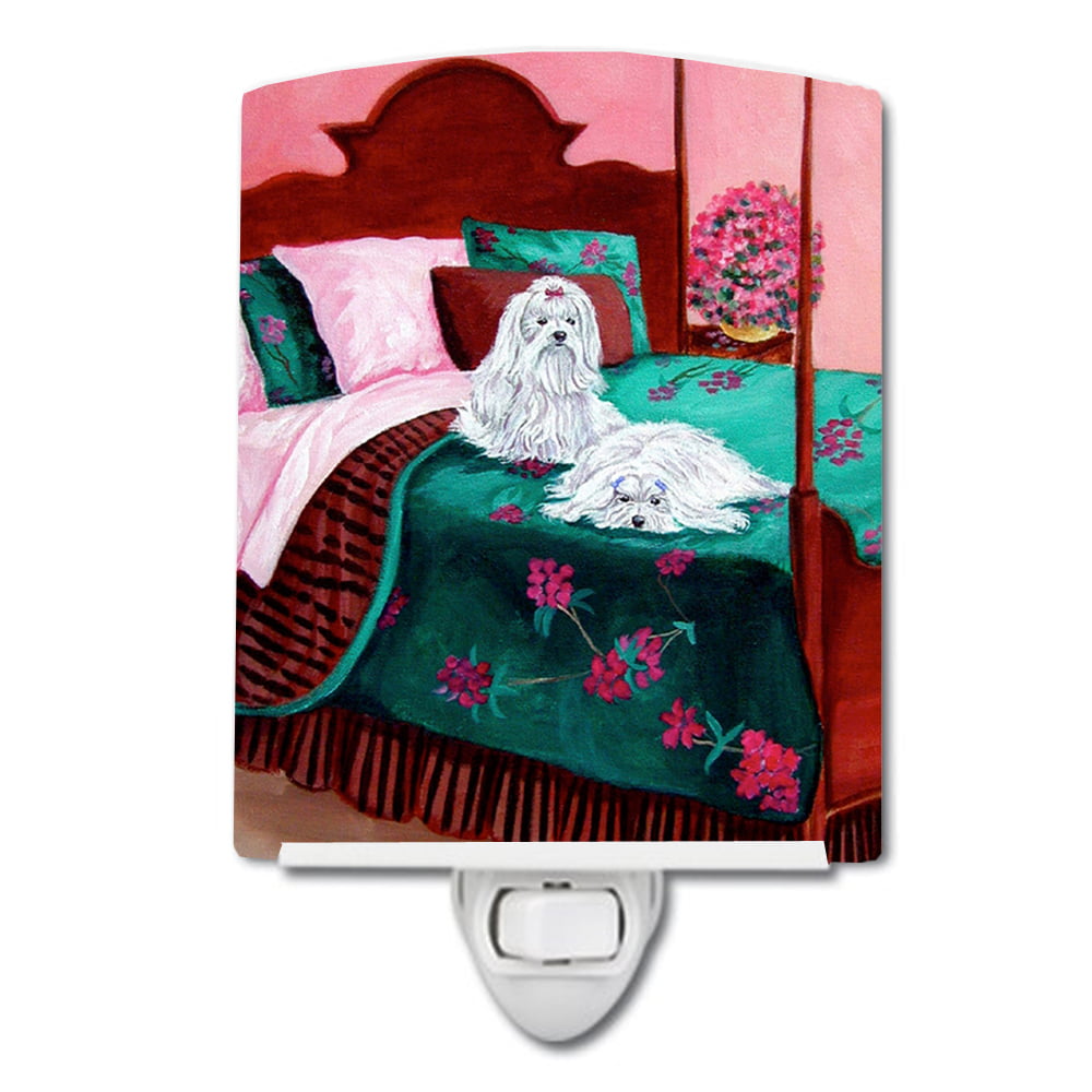 Maltese & Puppy waiting on you Ceramic Night Light
