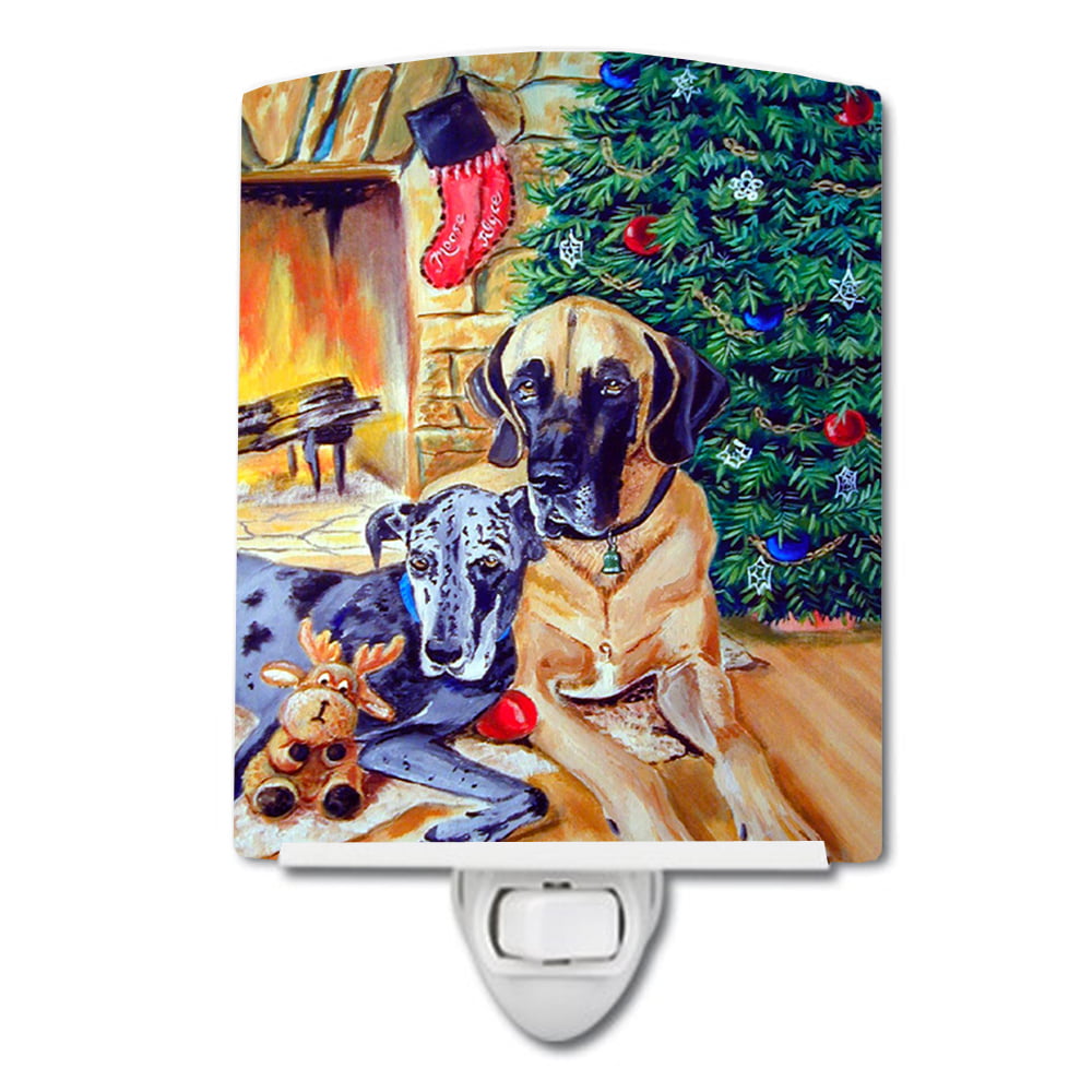 Fawn & Blue Great Dane waiting on Christmas Ceramic Night Light