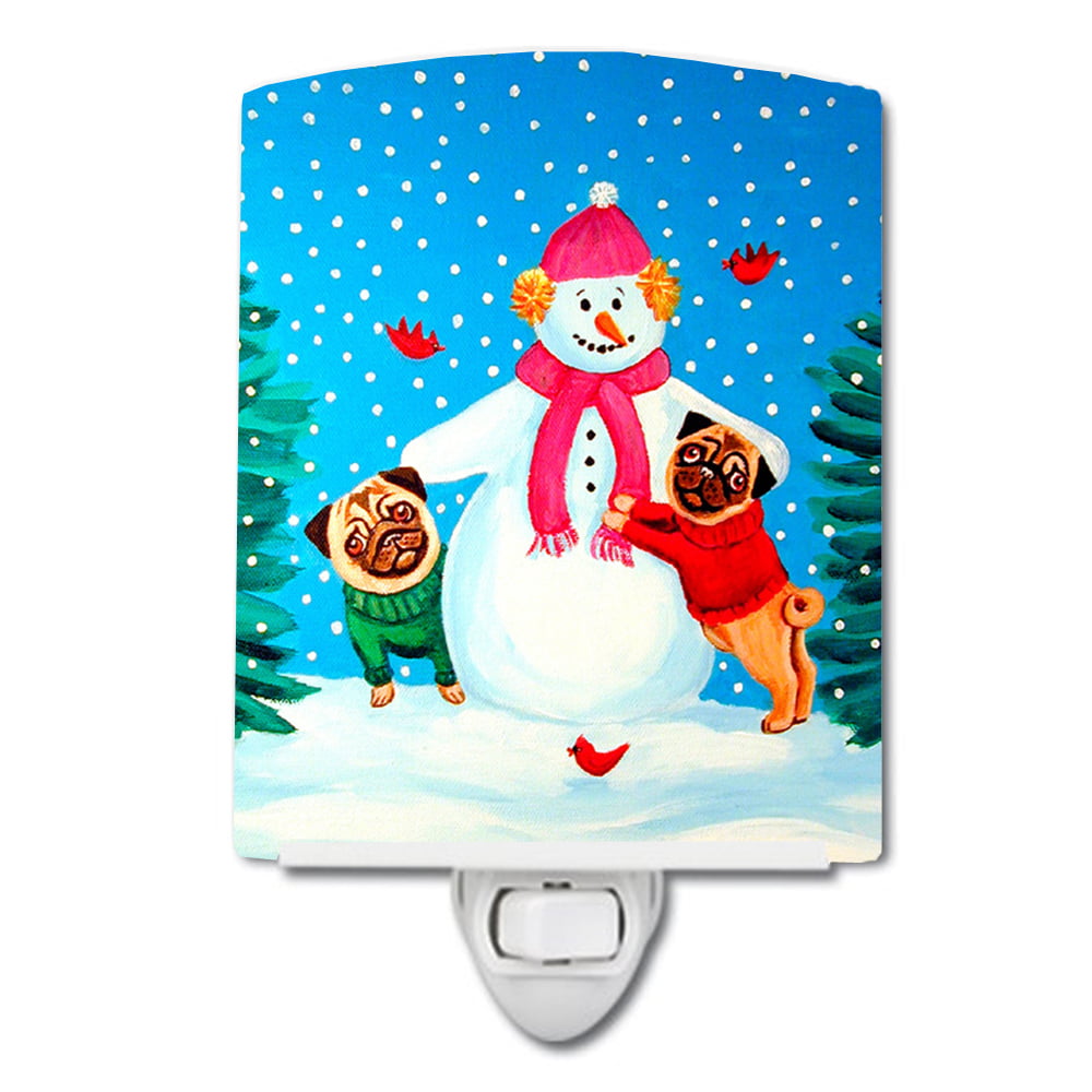 Snowman with Pug Winter Snowman Ceramic Night Light