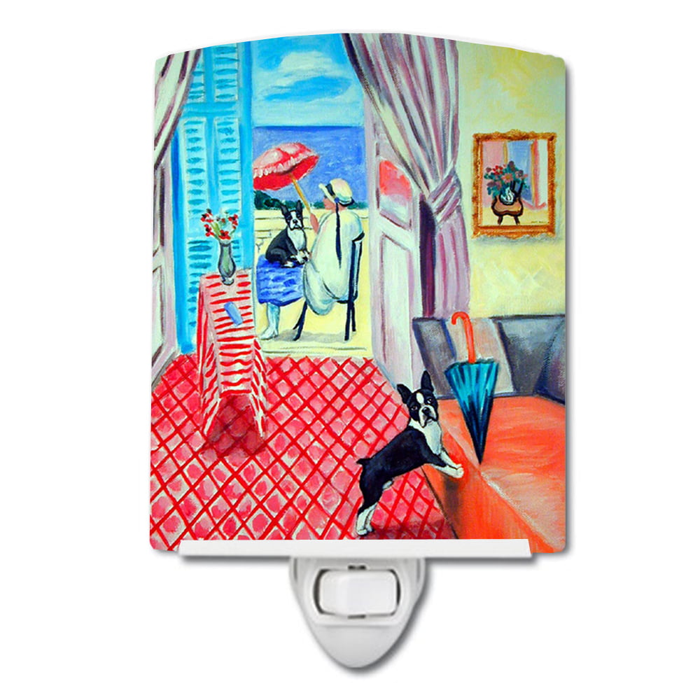 Lady with Her Boston Terrier Ceramic Night Light