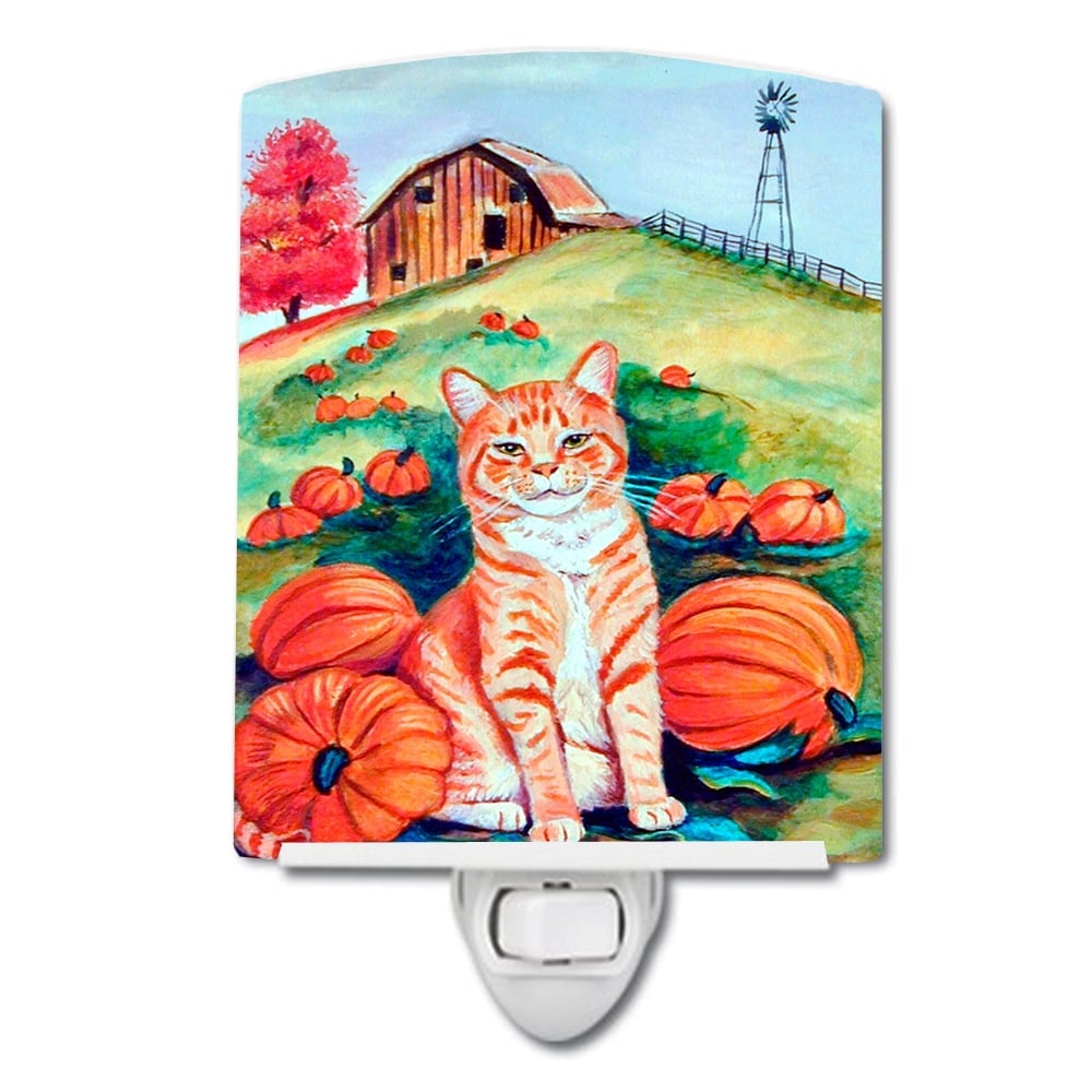 7123CNL Tabby Cat in Pumpins Ceramic Night Light