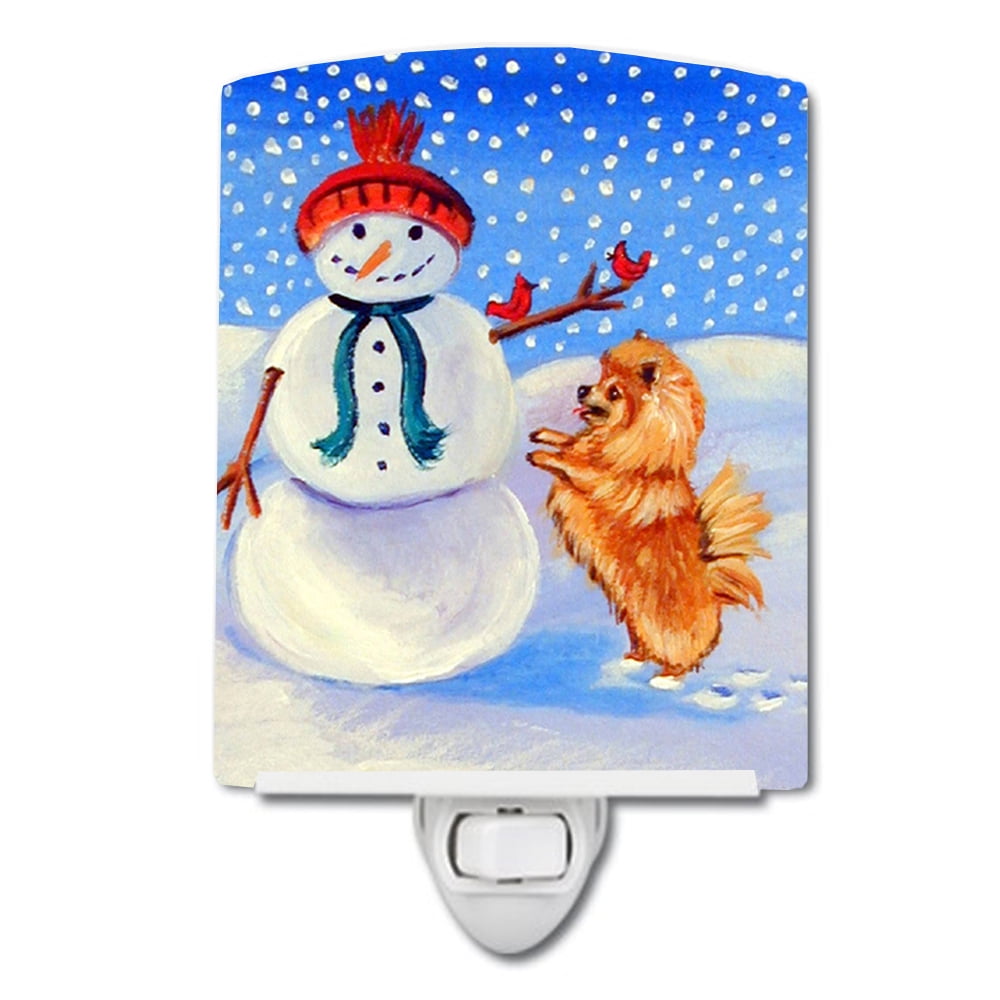 Snowman with Pomeranian Winter Snowman Ceramic Night Light