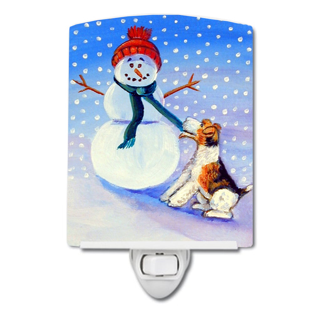Snowman with Fox Terrier Ceramic Night Light