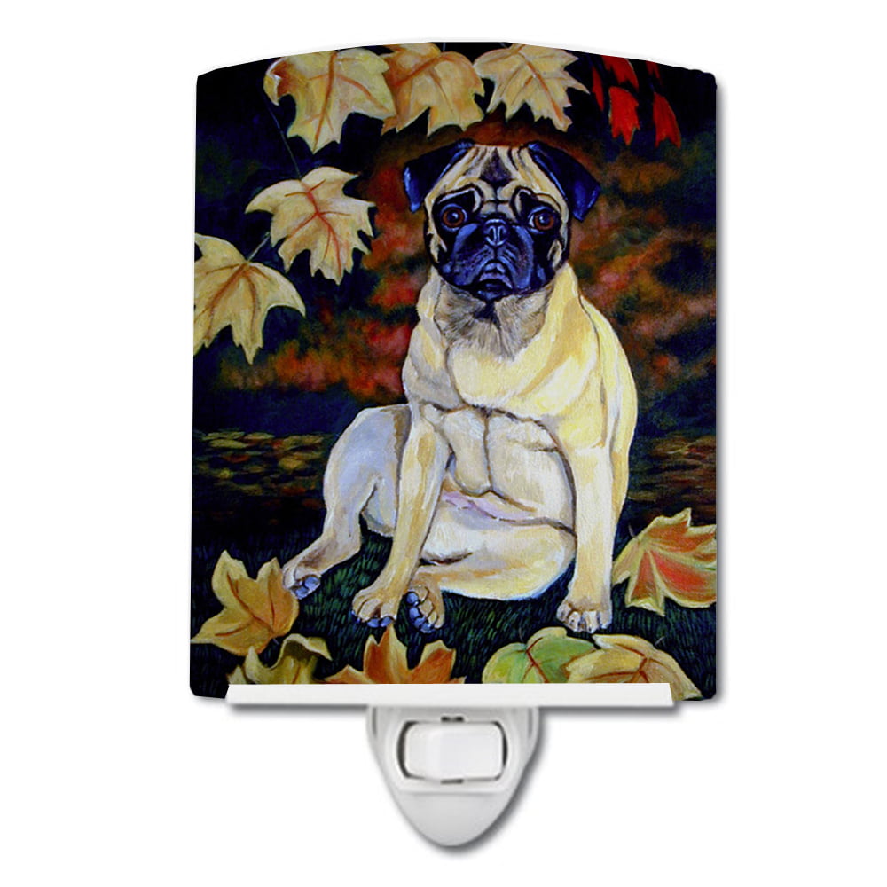 Fawn Pug in Fall Leaves Ceramic Night Light