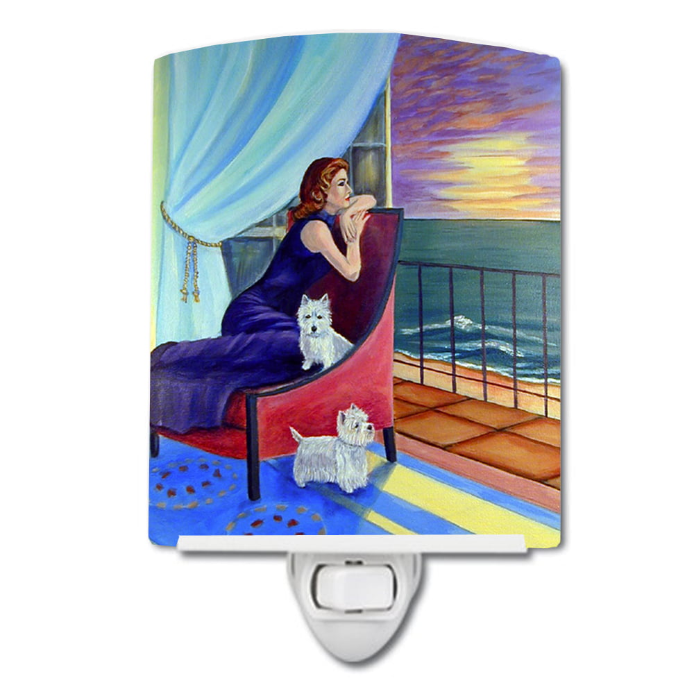Lady with Her Westie Ceramic Night Light