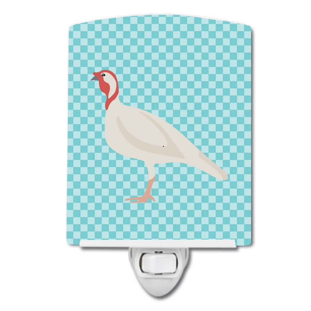 Beltsville Small White Turkey Hen Blue Check Ceramic Night Light