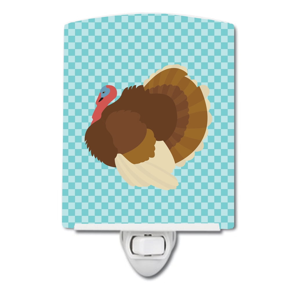 French Turkey Dindon Blue Check Ceramic Night Light
