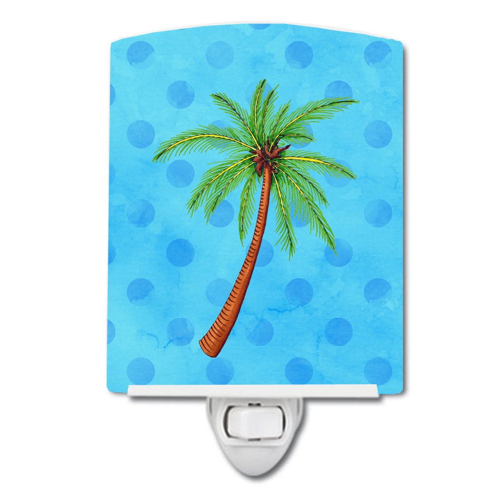 BB8166CNL Palm Tree Blue Polkadot Ceramic Night Light