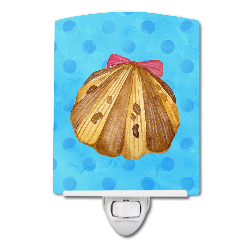 Sea Shell Blue Polkadot Ceramic Night Light