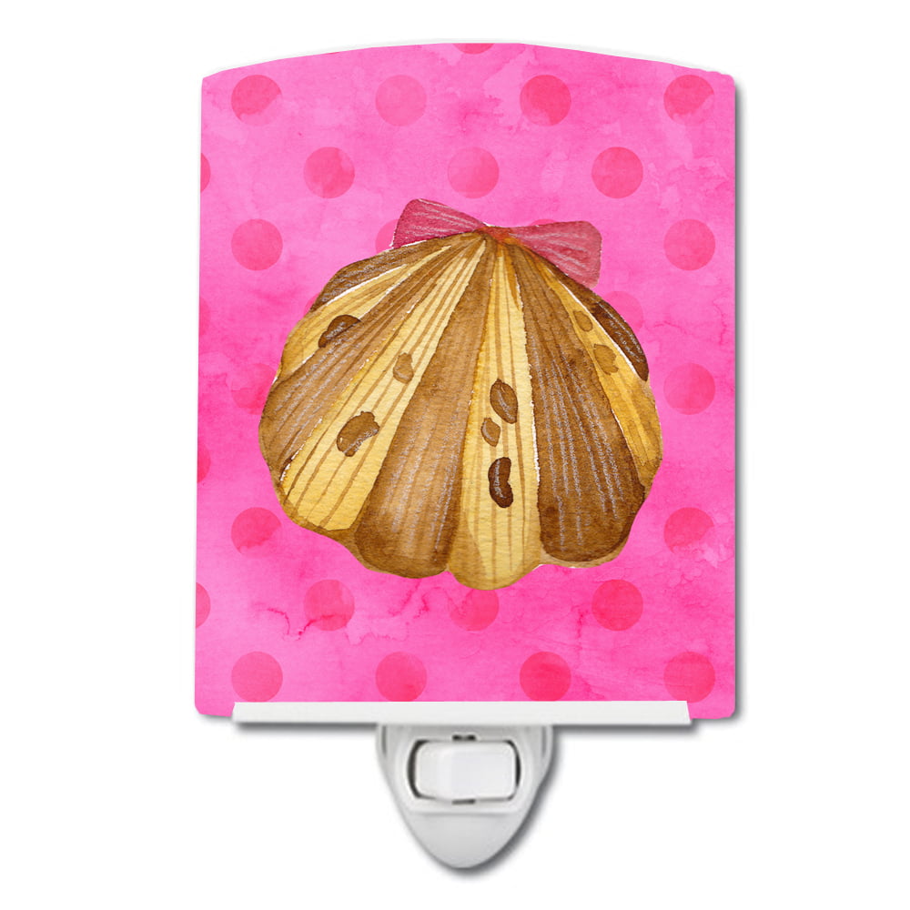 Sea Shell Pink Polkadot Ceramic Night Light