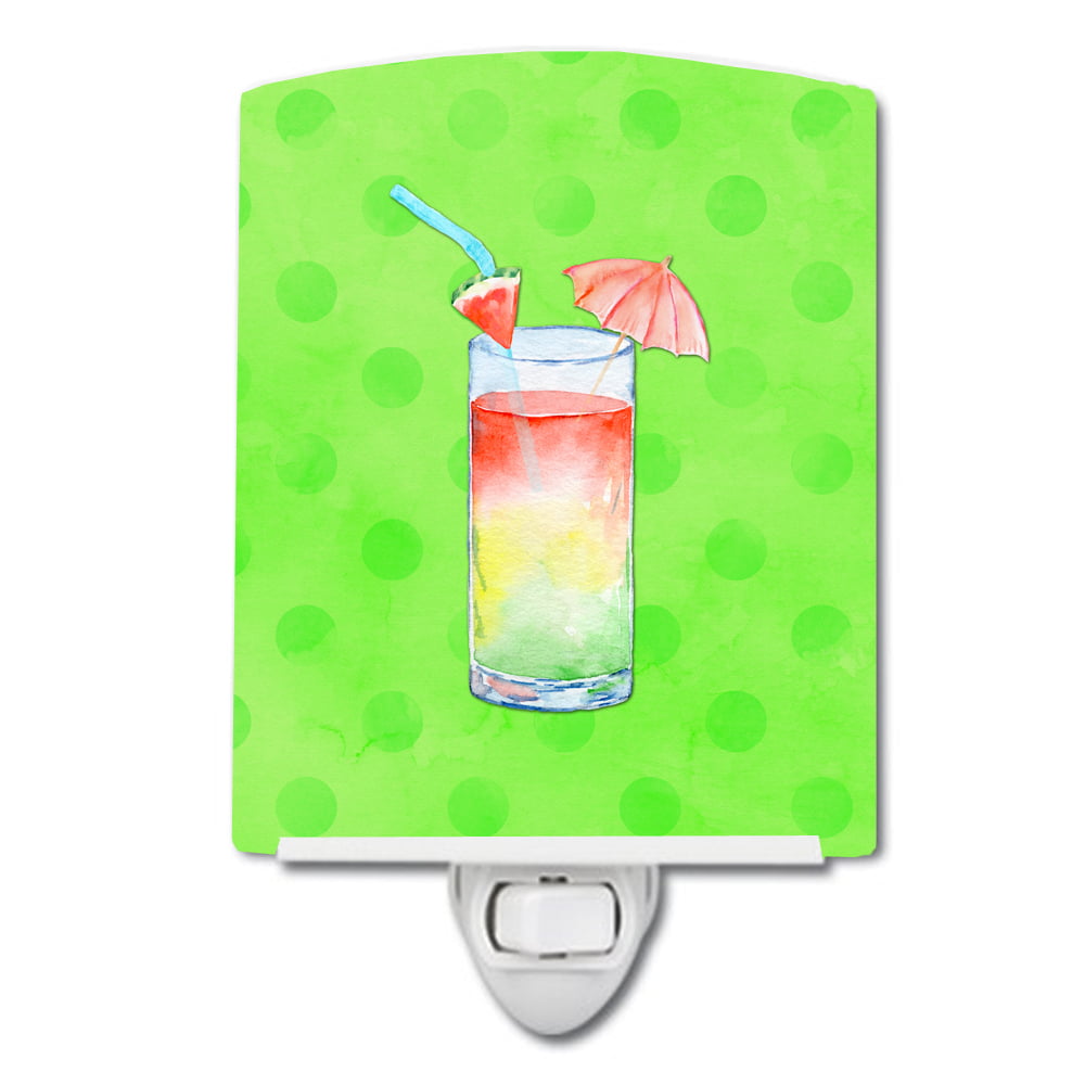 Umberella Cocktail Green Polkadot Ceramic Night Light