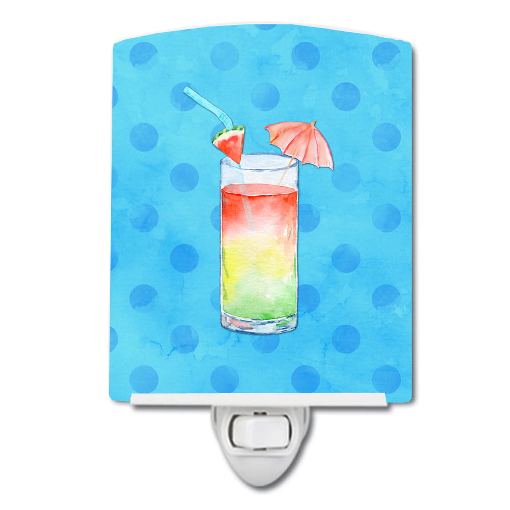Umberella Cocktail Blue Polkadot Ceramic Night Light