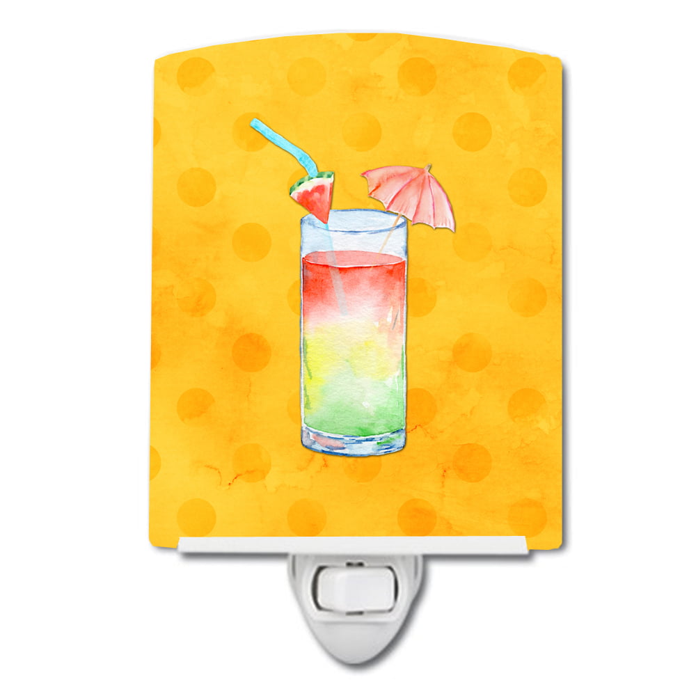 Umberella Cocktail Yellow Polkadot Ceramic Night Light