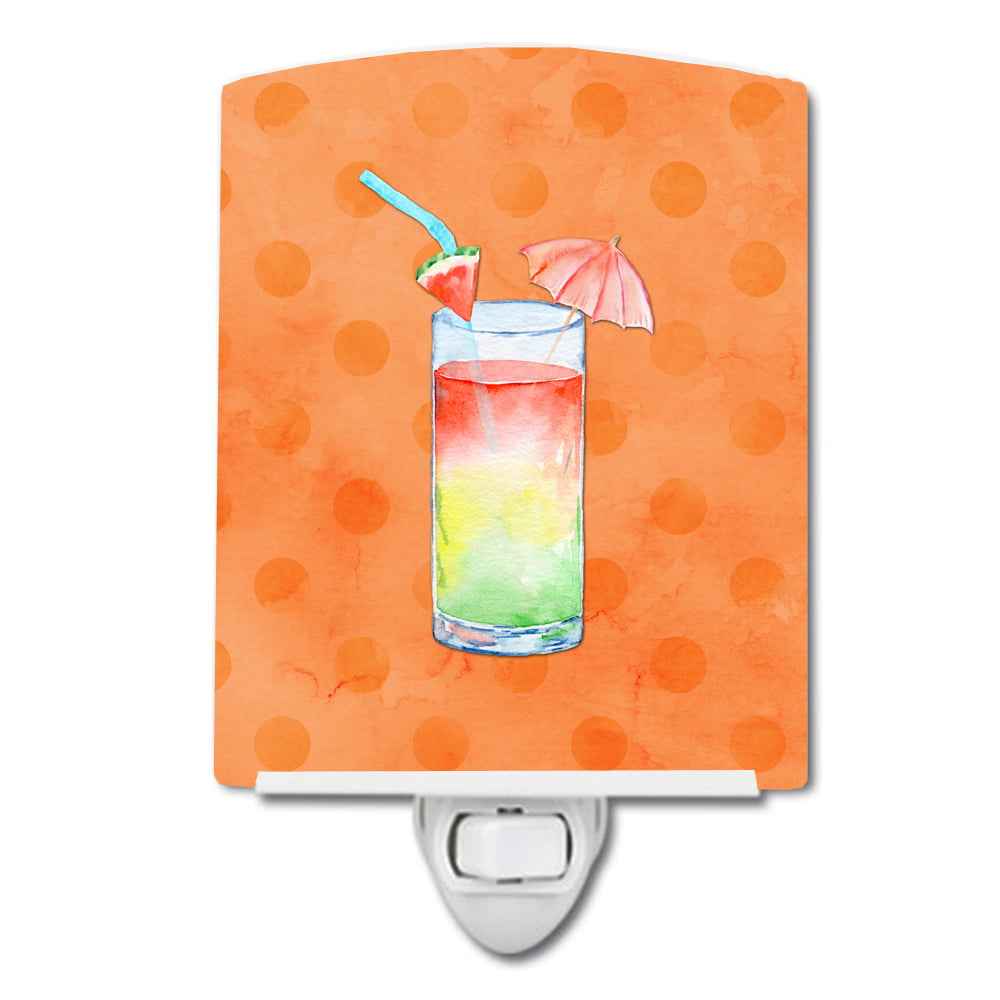Umberella Cocktail Orange Polkadot Ceramic Night Light