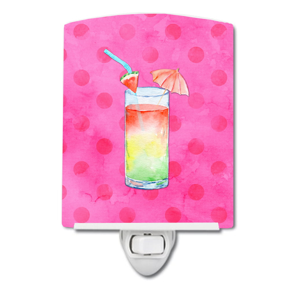 Umberella Cocktail Pink Polkadot Ceramic Night Light