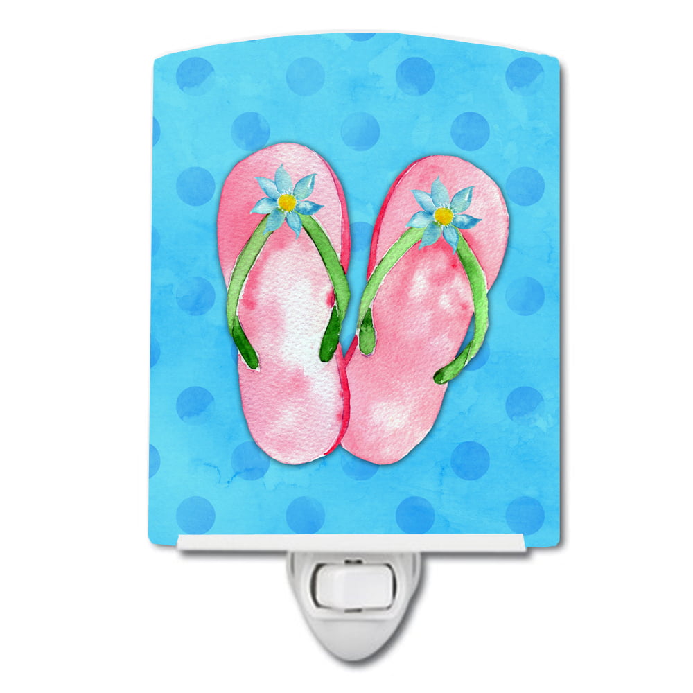 Pink Flip Flops Blue Polkadot Ceramic Night Light
