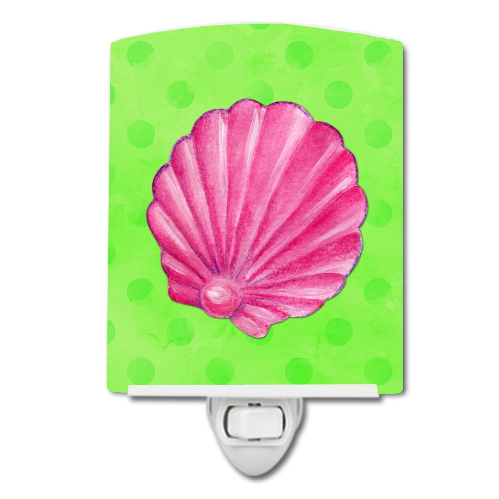 Pink Sea Shell Green Polkadot Ceramic Night Light
