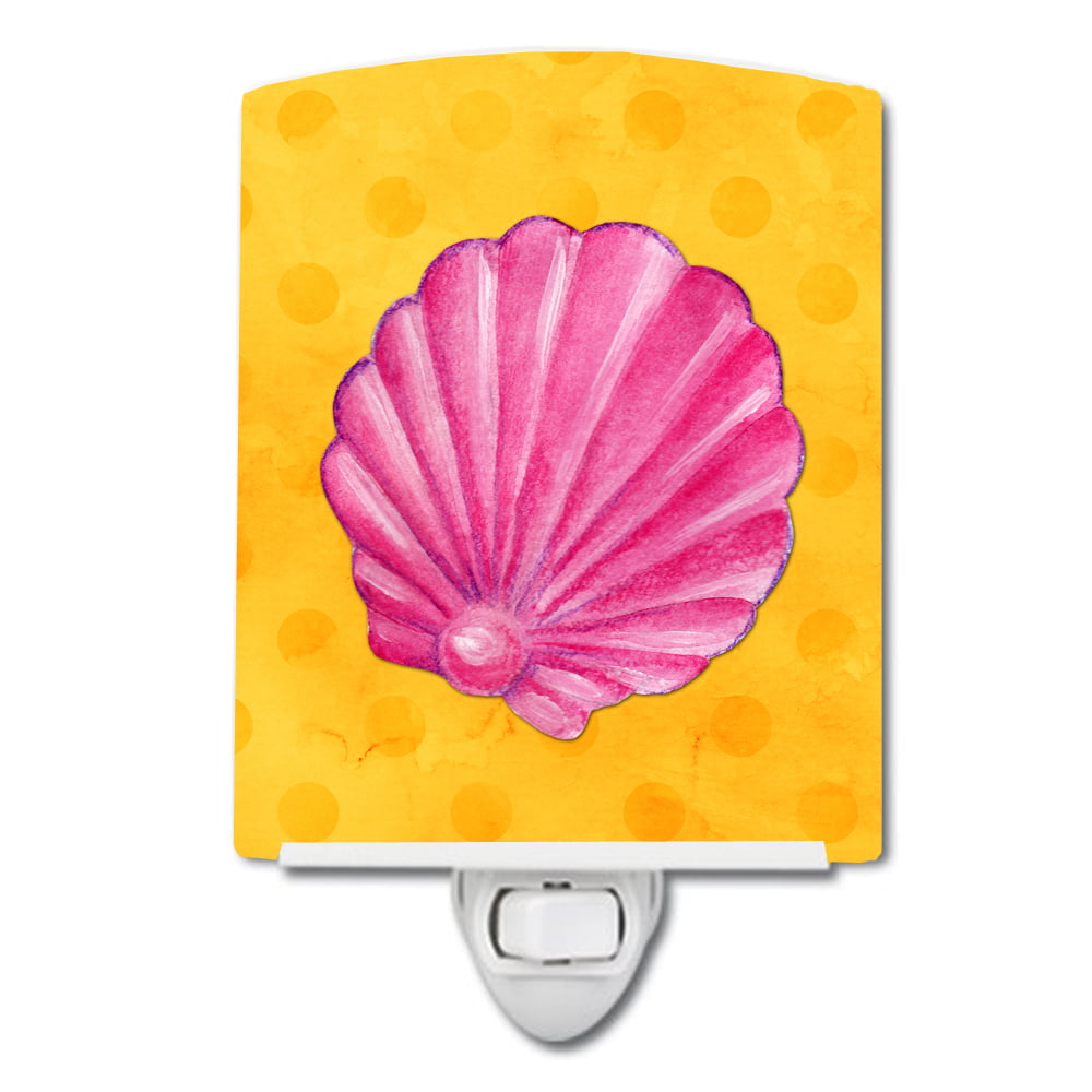Pink Sea Shell Yellow Polkadot Ceramic Night Light