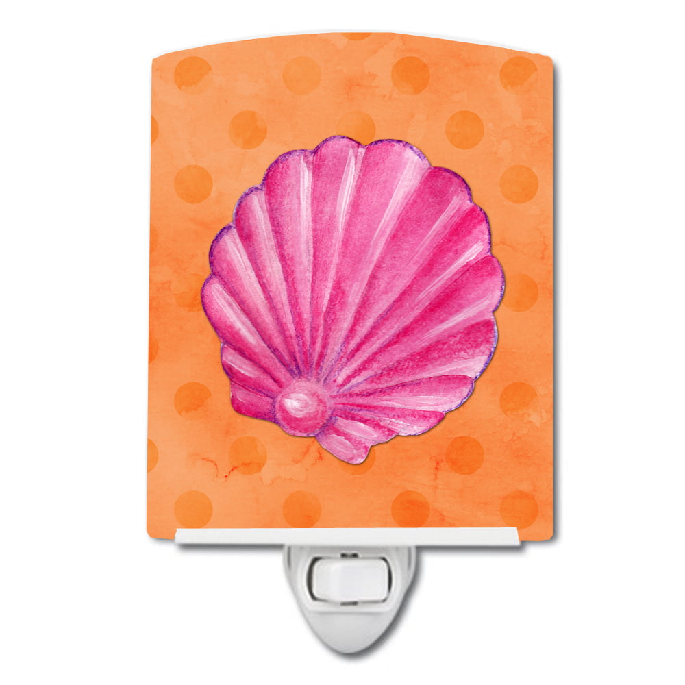 Pink Sea Shell Orange Polkadot Ceramic Night Light