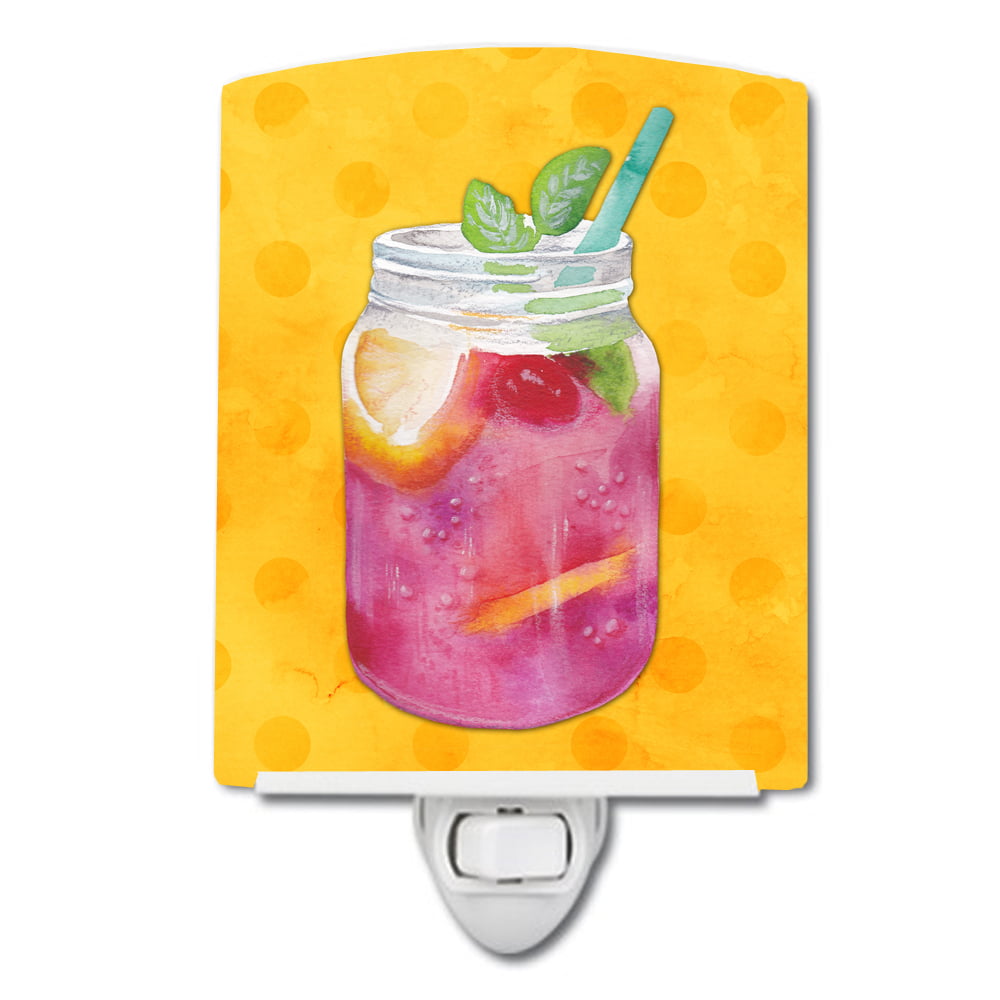 Mason Jar Cocktail Yellow Polkadot Ceramic Night Light