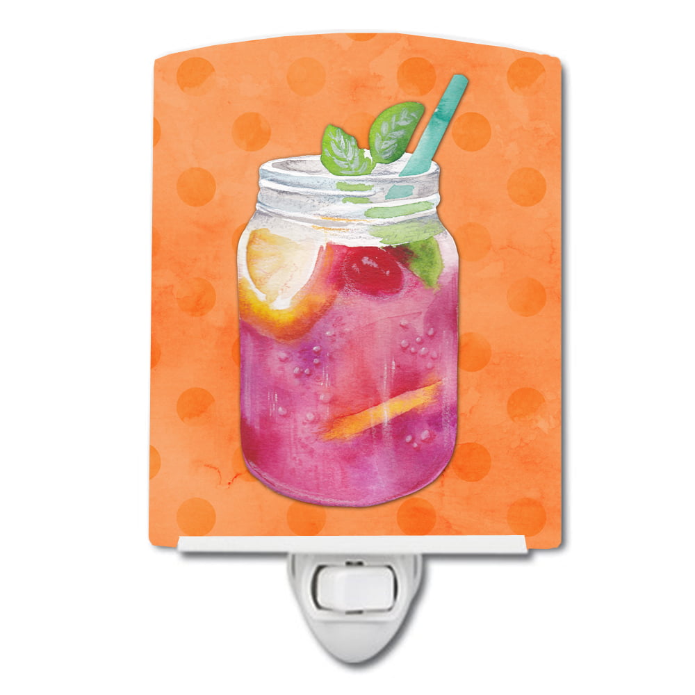 Mason Jar Cocktail Orange Polkadot Ceramic Night Light