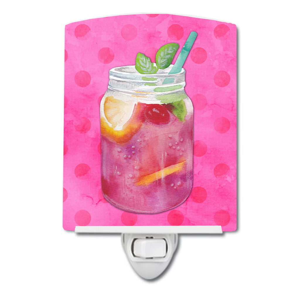 Mason Jar Cocktail Pink Polkadot Ceramic Night Light
