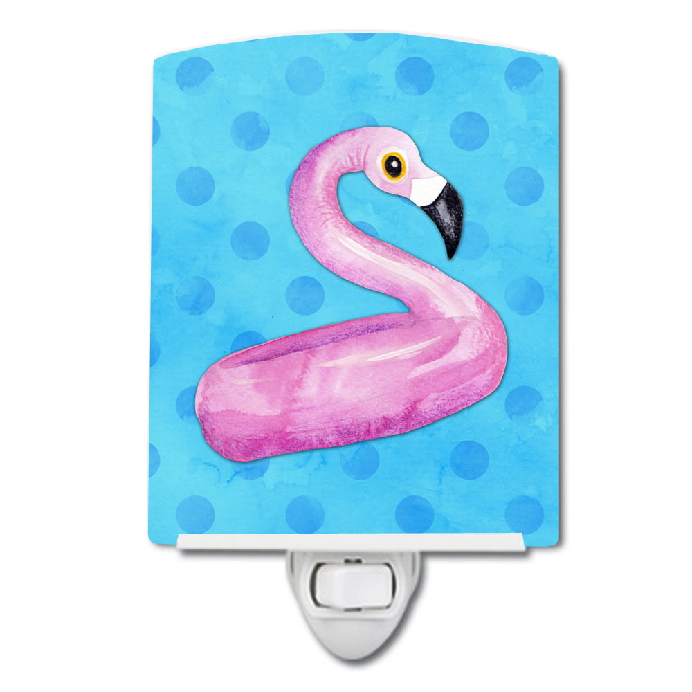 Flamingo Floaty Blue Polkadot Ceramic Night Light