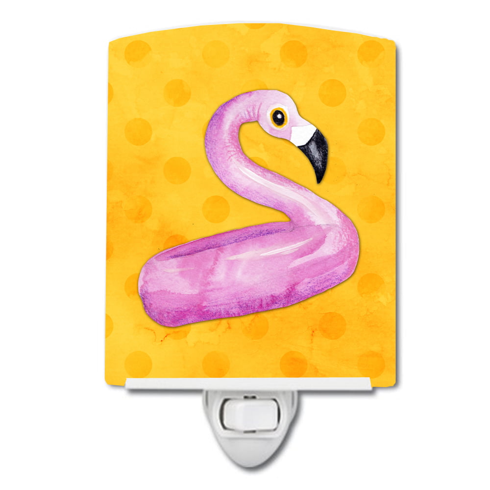 Flamingo Floaty Yellow Polkadot Ceramic Night Light