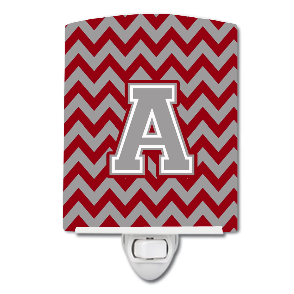 Letter A Chevron Crimson & Grey Ceramic Night Light