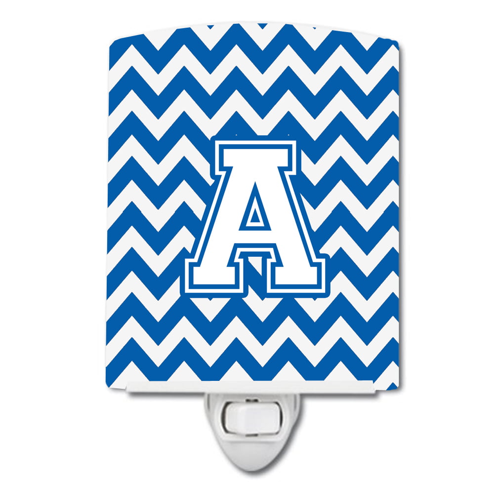 CJ1045-ACNL Letter A Chevron Blue & White Ceramic Night Light