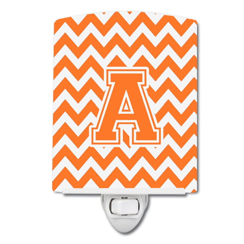 Letter A Chevron Orange & White Ceramic Night Light