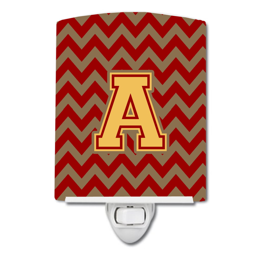 Letter A Chevron Garnet & Gold Ceramic Night Light