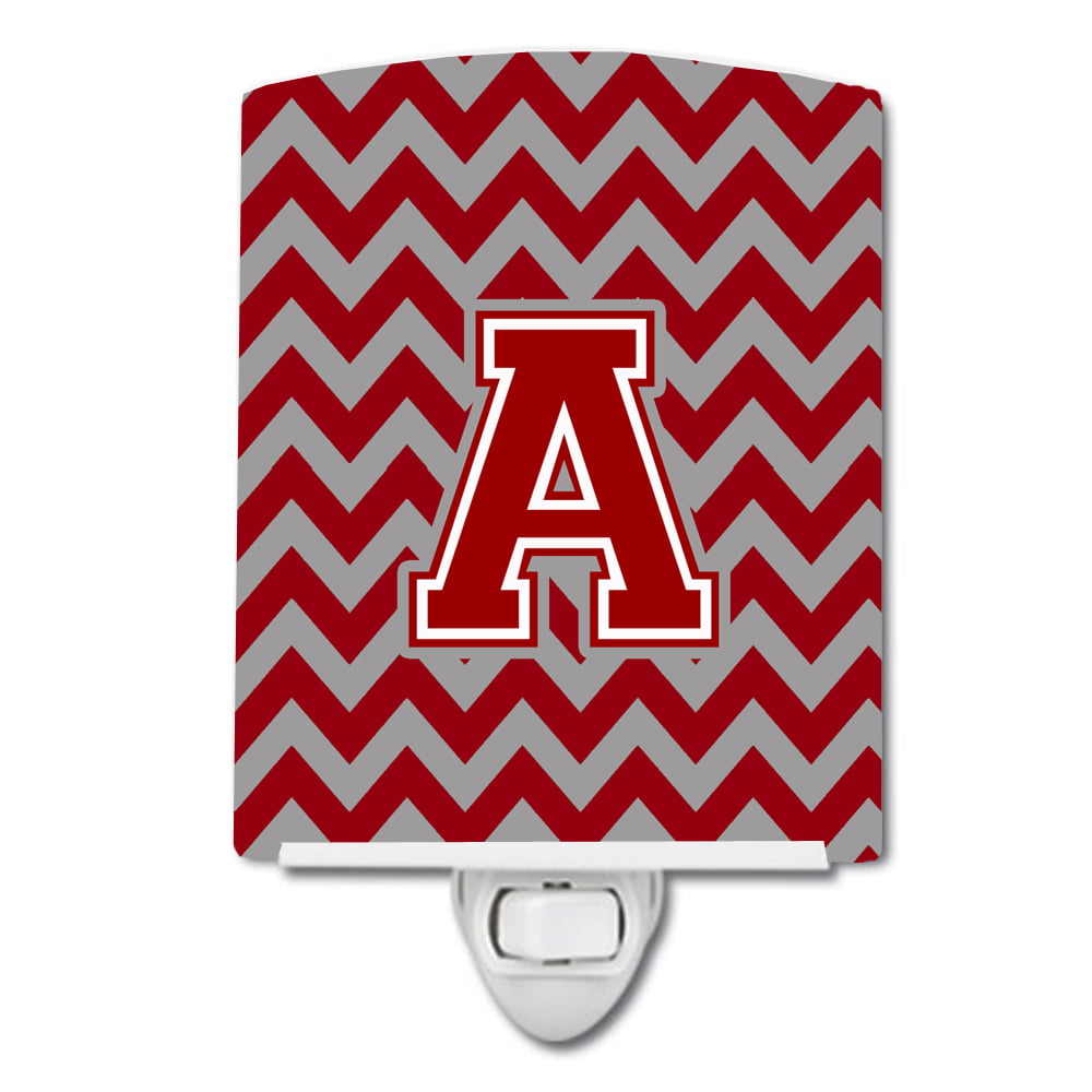 Letter A Chevron Maroon & White Ceramic Night Light